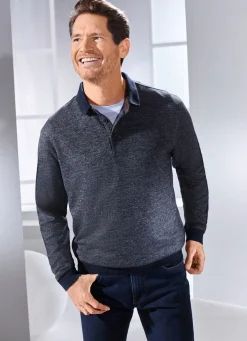Outlet BADER Poloshirt mit Strickkragen MARINE MELIERT
