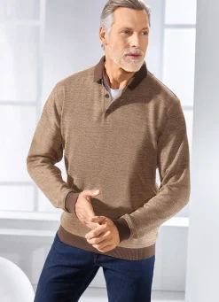 Hot BADER Poloshirt mit Strickkragen DUNKELBEIGE MELIERT