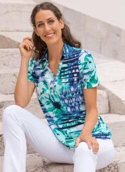 Discount BADER Poloshirt mit V-Ausschnitt TÜRKIS-BLAU-WEISS