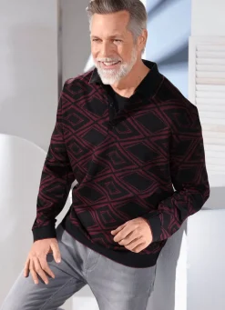 Discount BADER Poloshirt mit kurzer Knopfleiste BORDEAUX-SCHWARZ