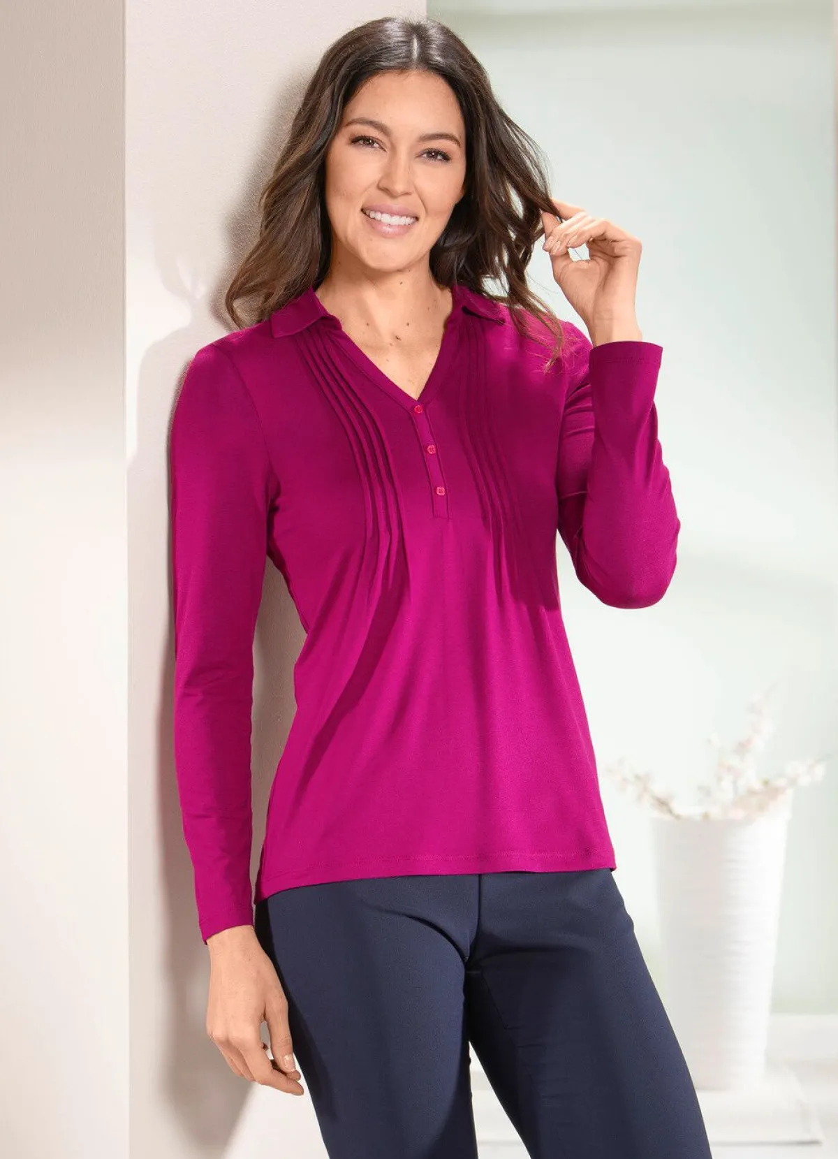 Best BADER Poloshirt mit kurzer Zierknopfleiste in 3 Farben FUCHSIA