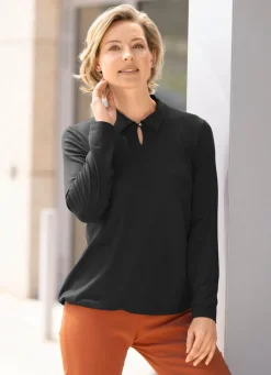 Outlet BADER Poloshirt mit Schlaufen-Knopfverschluss in 2 Farben SCHWARZ