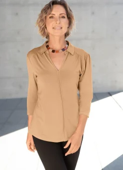 BADER Poloshirt mit Zierblende in 2 Farben BEIGE