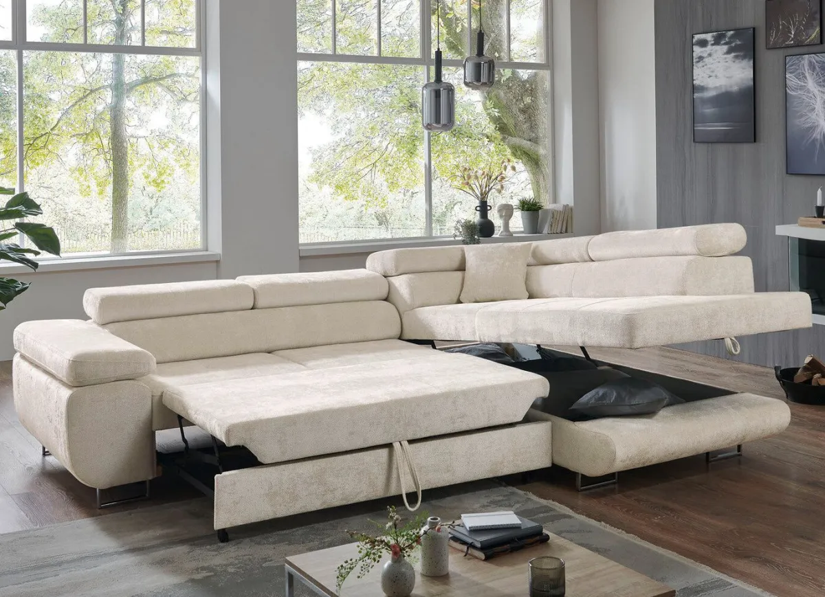 Online BADER Polsterecke mit Bettfunktion und Bettkasten CREME
