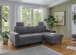 Hot BADER Polsterecke mit Bettfunktion und Longchair ANTHRAZIT