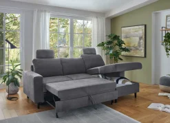 Hot BADER Polsterecke mit Bettfunktion und Longchair ANTHRAZIT