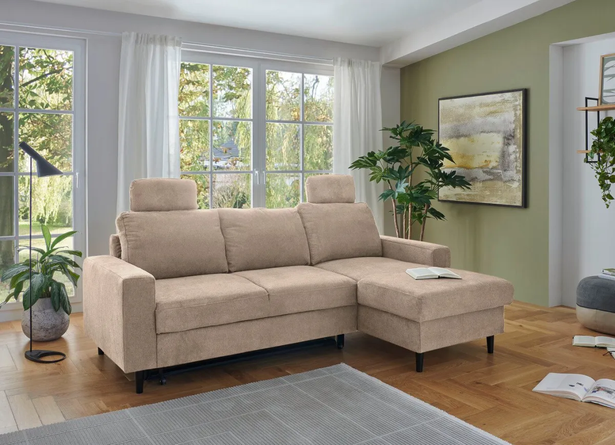 Best BADER Polsterecke mit Bettfunktion und Longchair BEIGE