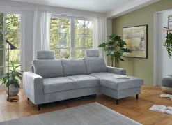 New BADER Polsterecke mit Bettfunktion und Longchair GRAU