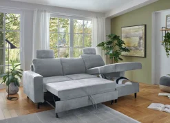 New BADER Polsterecke mit Bettfunktion und Longchair GRAU