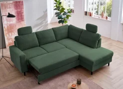 Clearance BADER Polsterecke mit Bettfunktion und Ottomane DUNKELGRÜN
