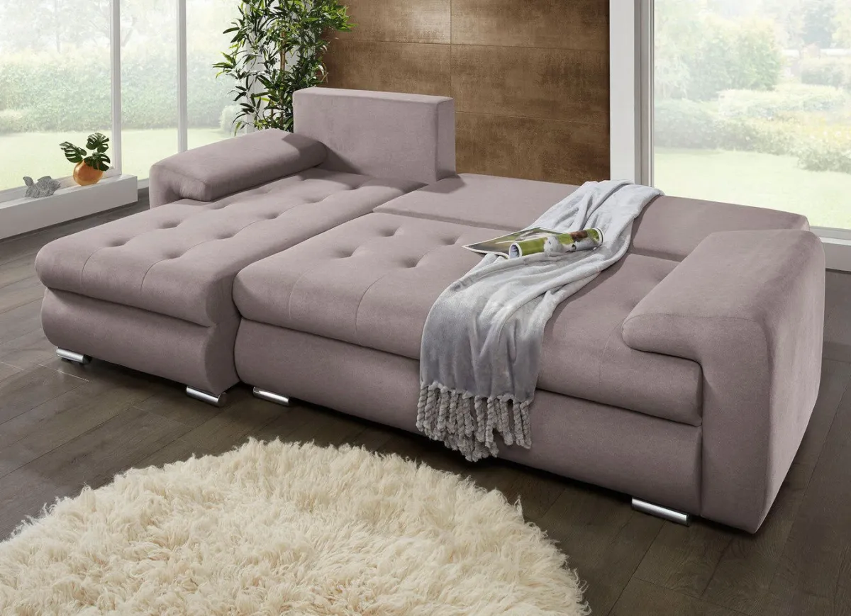 Outlet BADER Polsterecke mit Bettfunktion und Bettkasten TAUPE
