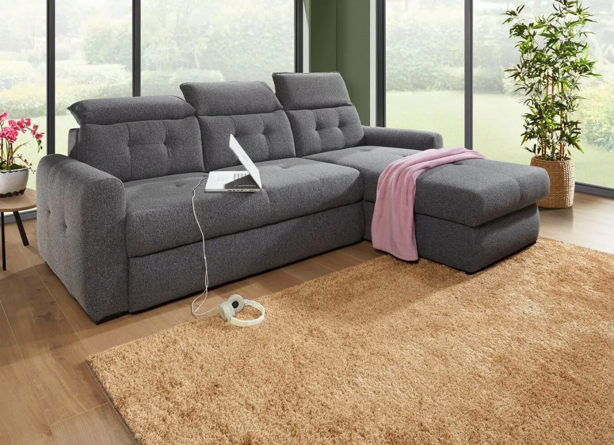 New BADER Polsterecke mit Bettfunktion und Bettkasten ANTHRAZIT