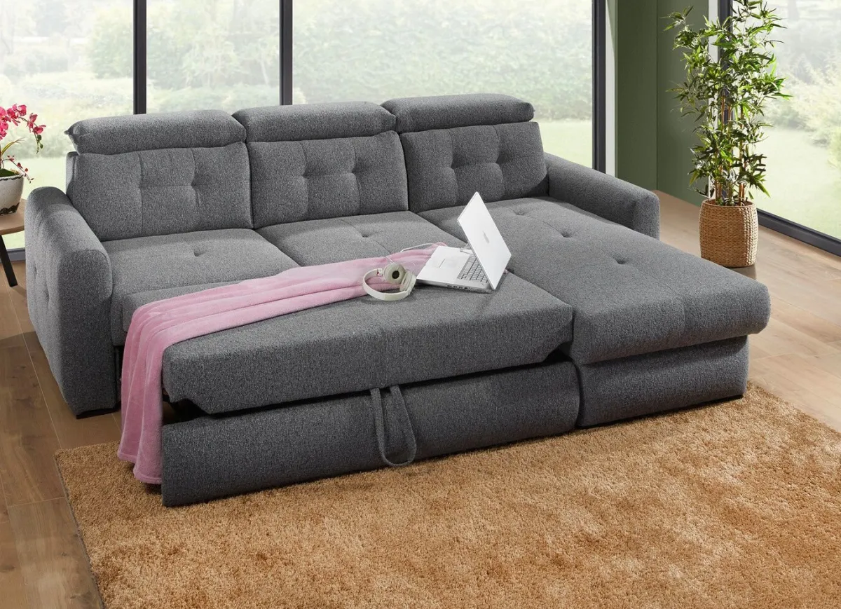New BADER Polsterecke mit Bettfunktion und Bettkasten ANTHRAZIT