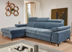 New BADER Polsterecke mit Bettfunktion und Bettkasten in der Ottomane BLAU