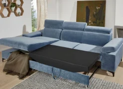 New BADER Polsterecke mit Bettfunktion und Bettkasten in der Ottomane BLAU