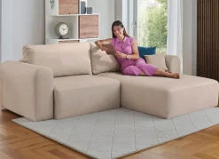 Sale BADER Polsterecke mit Bettfunktion und Dekokissen CREME