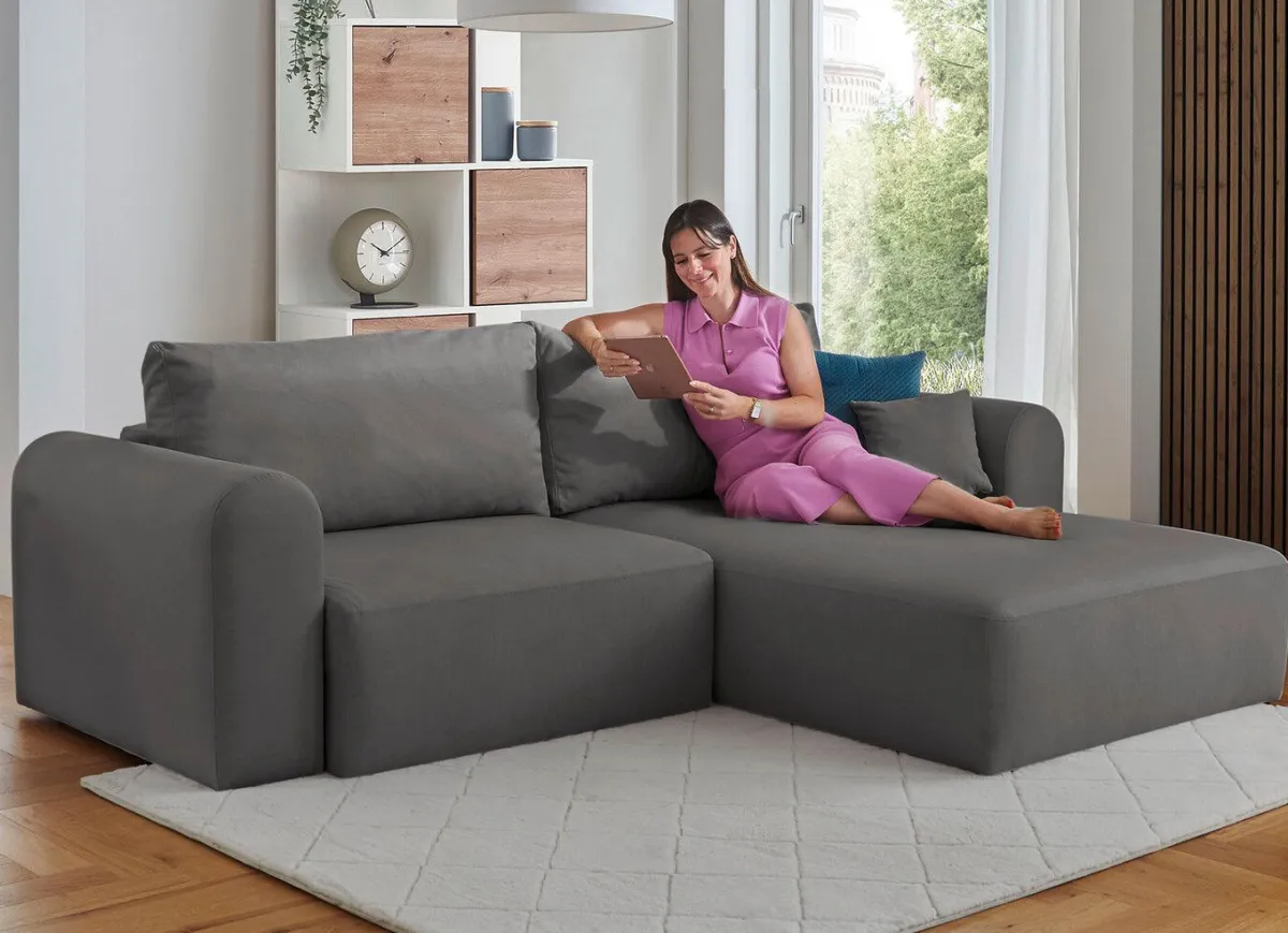 Clearance BADER Polsterecke mit Bettfunktion und Dekokissen GRAU