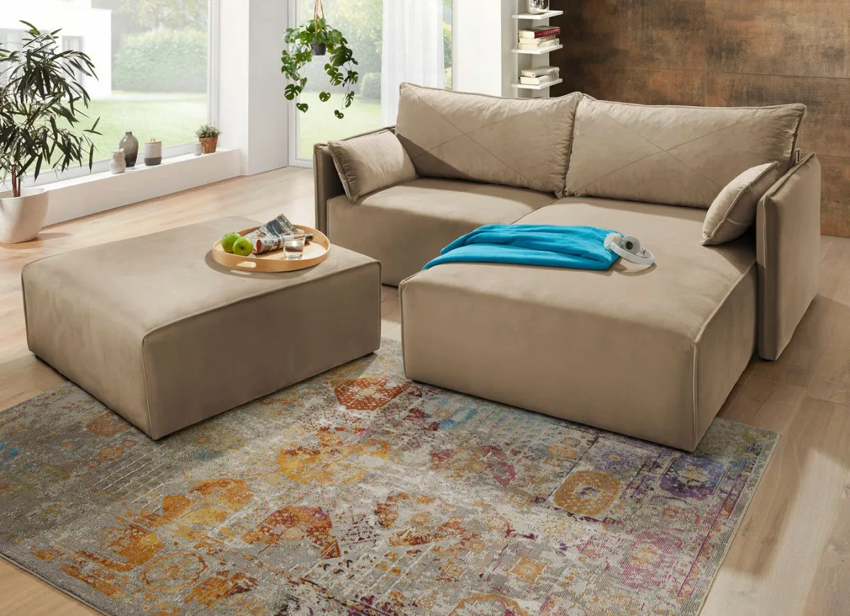 Clearance BADER Polsterecke mit Bettfunktion und Hocker CAMEL