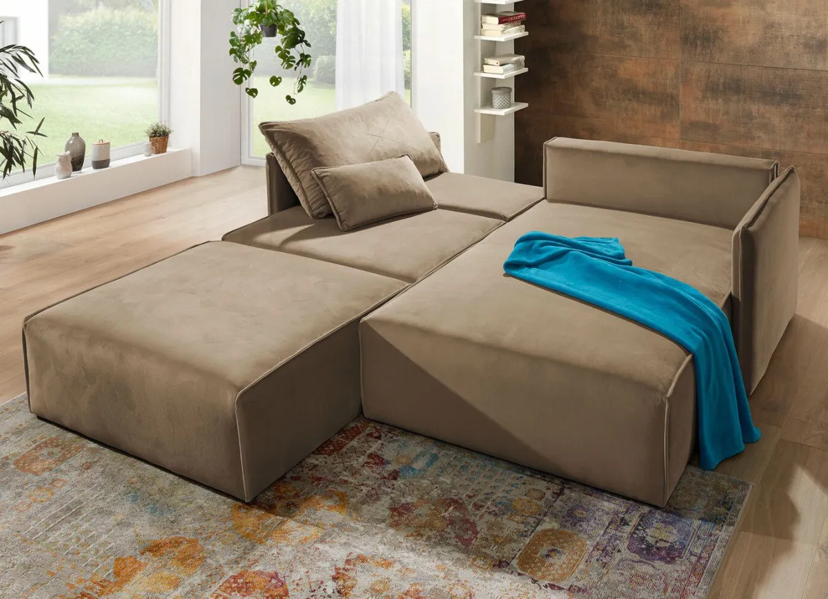 Clearance BADER Polsterecke mit Bettfunktion und Hocker CAMEL