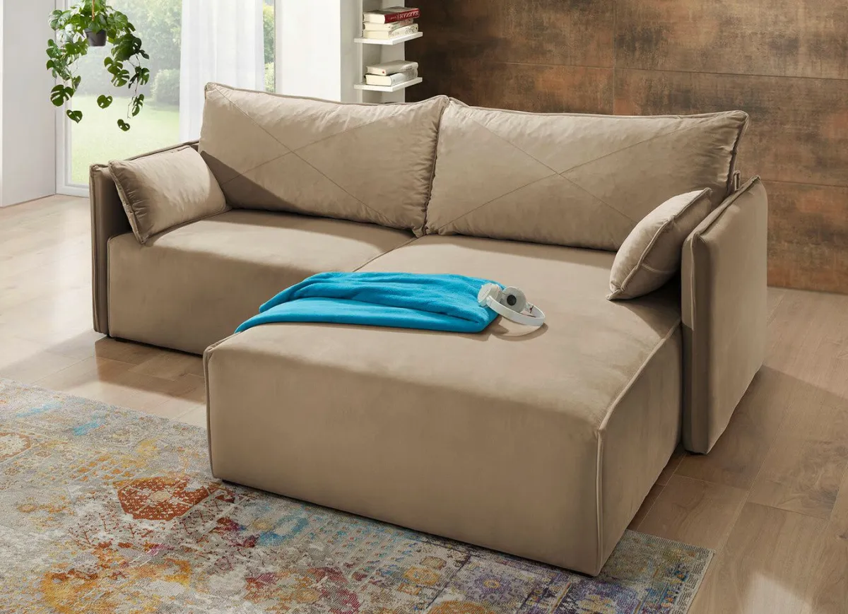 Clearance BADER Polsterecke mit Bettfunktion und Hocker CAMEL