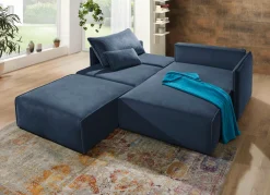 Discount BADER Polsterecke mit Bettfunktion und Hocker BLAU
