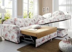 Online BADER Polsterecke mit Bettfunktion und Bettkasten WEISS-ROSA