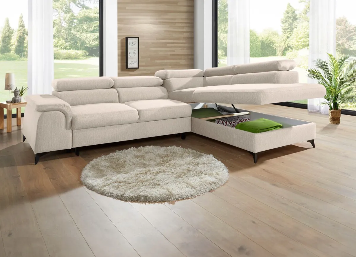 Clearance BADER Polsterecke mit Bettfunktion und verstellbaren Kopfstützen CREME