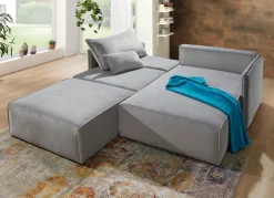 Discount BADER Polsterecke mit Bettfunktion und Hocker HELLGRAU