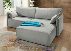 Discount BADER Polsterecke mit Bettfunktion und Hocker HELLGRAU