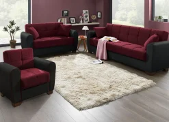 Best BADER Polstermöbel mit Bettfunktion und Bettkasten SCHWARZ-ROT