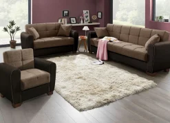 Clearance BADER Polstermöbel mit Bettfunktion und Bettkasten BRAUN-BEIGE