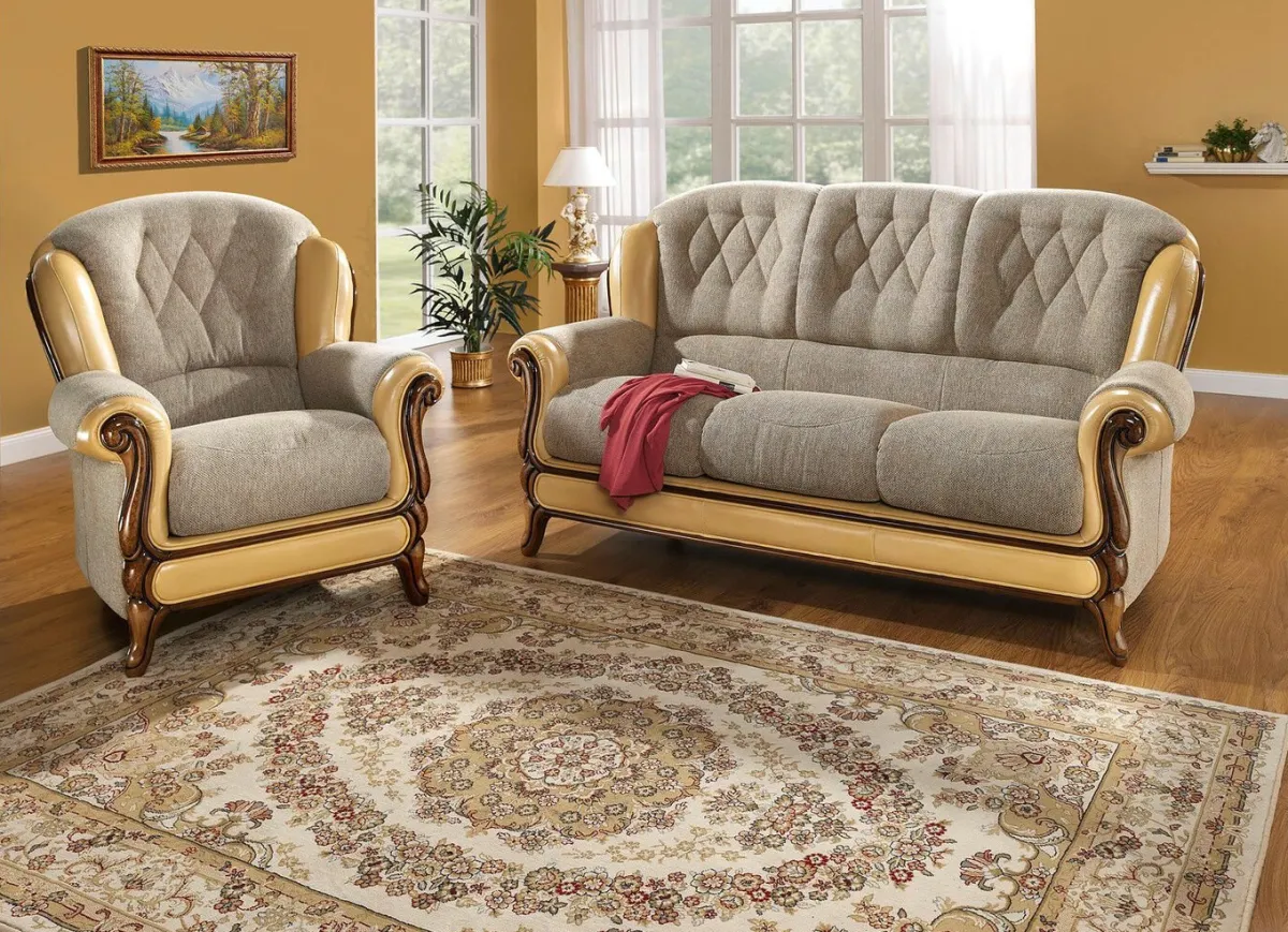 Discount BADER Polstermöbel mit edlen Holzchatosen BEIGE