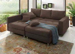 Discount BADER Polstermöbel mit Hocker und Kissen BRAUN