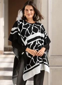 Online BADER Poncho in asymmetrischer Zipfelform SCHWARZ-WEISS