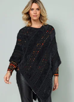 Outlet BADER Poncho in Garnmix SCHWARZ
