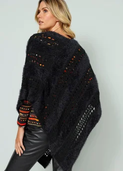 Outlet BADER Poncho in Garnmix SCHWARZ