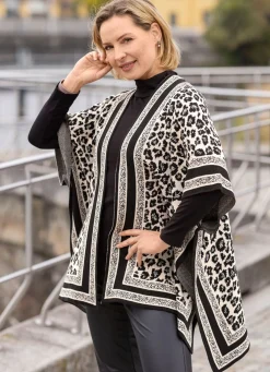 Best BADER Poncho in Jacquard-Dessin SCHWARZ-ECRU