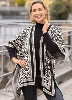 Best BADER Poncho in Jacquard-Dessin SCHWARZ-ECRU