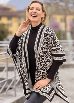 Best BADER Poncho in Jacquard-Dessin SCHWARZ-ECRU