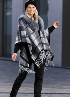 Discount BADER Poncho in Universalgröße GRAU-NATURWEISS-SCHWARZ