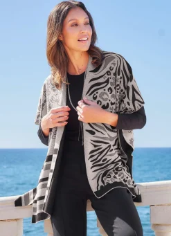 Discount laurakent Poncho mit edlem Jacquard-Dessin BEIGE-SCHWARZ-GRAU