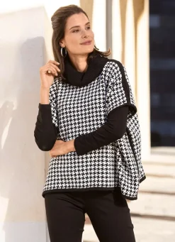 Hot BADER Poncho-Pulli mit weichem Griff SCHWARZ-WEISS