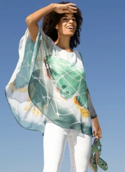 Outlet BADER Poncho-Tunika mit eingearbeitetem Trägershirt GRÜN-ECRU-GELB