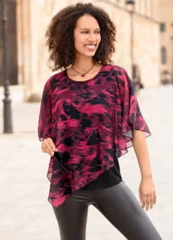Outlet BADER Poncho-Tunika mit eingearbeitetem Top SCHWARZ-BEERE-ROT