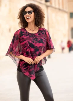 Outlet BADER Poncho-Tunika mit eingearbeitetem Top SCHWARZ-BEERE-ROT