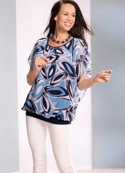 Sale BADER Poncho-Tunika mit tollem Druck MARINE-WEISS-TÜRKIS