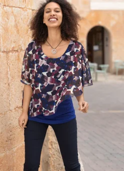 Sale BADER Poncho-Tunika mit tollem Druck ROYALBLAU-MARINE-BORDEAUX-BUNT