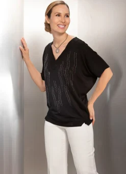 Best BADER Poncho-Tunika mit Ziersteinen SCHWARZ