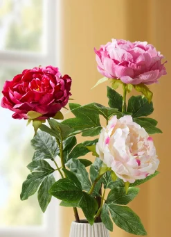 Hot BADER Päonien-Blumen aus hochwertigem Kunst- und Textilmaterial im 3er-Set WEISS-ROSA-LILA