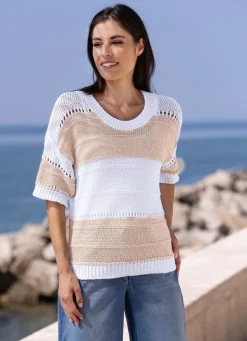 Discount BADER Pulli in Color-Blocking BEIGE-WEISS
